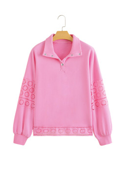 Bonbon Embroidered Flower Patchwork Snap Buttons Pullover Sweatshirt
