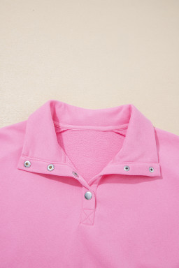 Bonbon Embroidered Flower Patchwork Snap Buttons Pullover Sweatshirt