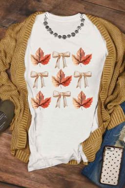 White Fall Leaf Bow Heat Transfer Printing T Shirt