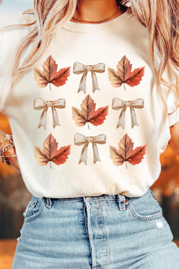 White Fall Leaf Bow Heat Transfer Printing T Shirt