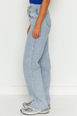 Sky Blue Mid Rise Asymmetrical Waist Wide Leg Jeans