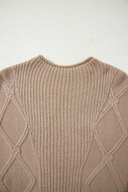 Smoke Gray Textured Knit Mock Neck Short Sleeve Sweater