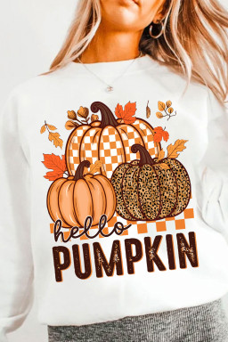 White Hello Pumpkin Thanksgiving Heat Transfer Printing Graphic Sweatshirt