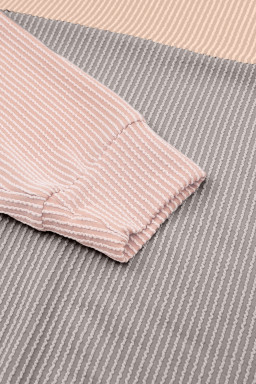 Multicolor Colorblock Ribbed Loose Long Sleeve Top