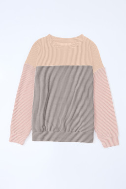 Multicolor Colorblock Ribbed Loose Long Sleeve Top