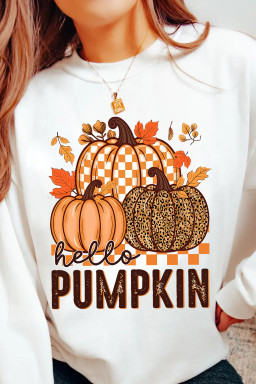 White Hello Pumpkin Thanksgiving Heat Transfer Printing Graphic Sweatshirt