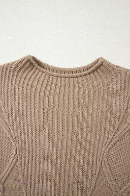 Smoke Gray Textured Knit Mock Neck Short Sleeve Sweater