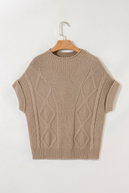 Smoke Gray Textured Knit Mock Neck Short Sleeve Sweater
