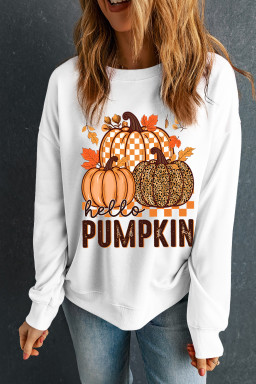 White Hello Pumpkin Thanksgiving Heat Transfer Printing Graphic Sweatshirt