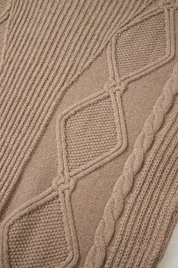 Smoke Gray Textured Knit Mock Neck Short Sleeve Sweater