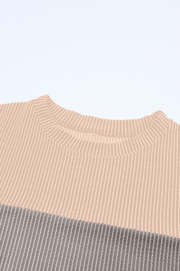 Multicolor Colorblock Ribbed Loose Long Sleeve Top