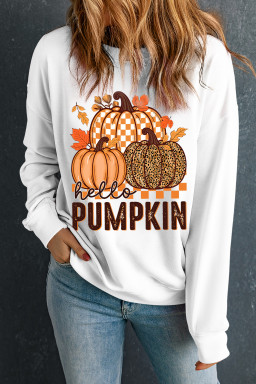 White Hello Pumpkin Thanksgiving Heat Transfer Printing Graphic Sweatshirt