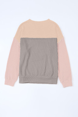 Multicolor Colorblock Ribbed Loose Long Sleeve Top