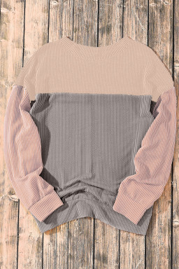 Multicolor Colorblock Ribbed Loose Long Sleeve Top