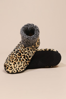 Beige Leopard Print Anti Skid Warm Slipper Socks