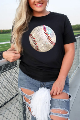 Black Heat Transfer Baseball Heat Transfer Printing Cotton Blend T Shirt