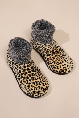 Beige Leopard Print Anti Skid Warm Slipper Socks