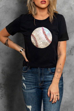 Black Heat Transfer Baseball Heat Transfer Printing Cotton Blend T Shirt