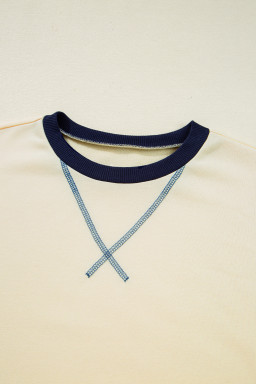 Beige Striped Patchwork Two-in-one Long Sleeve Top