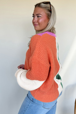 Desert Gold Colorblock Knit Drop Shoulder Loose Fit Sweater