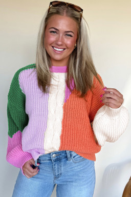 Desert Gold Colorblock Knit Drop Shoulder Loose Fit Sweater