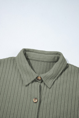 Mist Green Thermal Ribbed Texture Drop Shoulder Button Up Shirt