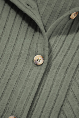 Mist Green Thermal Ribbed Texture Drop Shoulder Button Up Shirt