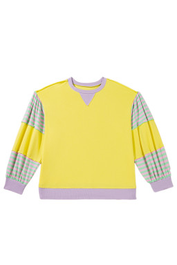 Yellow Striped Colorblock Patchwork Plus Size Pullover Sweatshirt