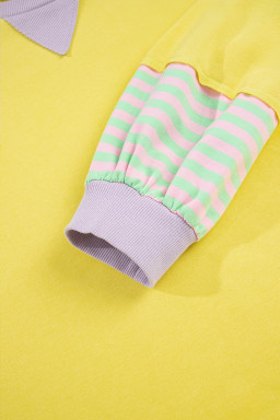 Yellow Striped Colorblock Patchwork Plus Size Pullover Sweatshirt