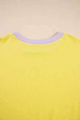 Yellow Striped Colorblock Patchwork Plus Size Pullover Sweatshirt