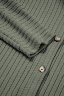 Mist Green Thermal Ribbed Texture Drop Shoulder Button Up Shirt