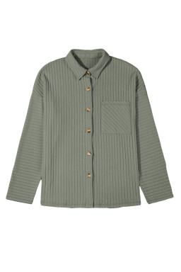 Mist Green Thermal Ribbed Texture Drop Shoulder Button Up Shirt