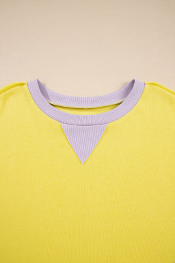 Yellow Striped Colorblock Patchwork Plus Size Pullover Sweatshirt