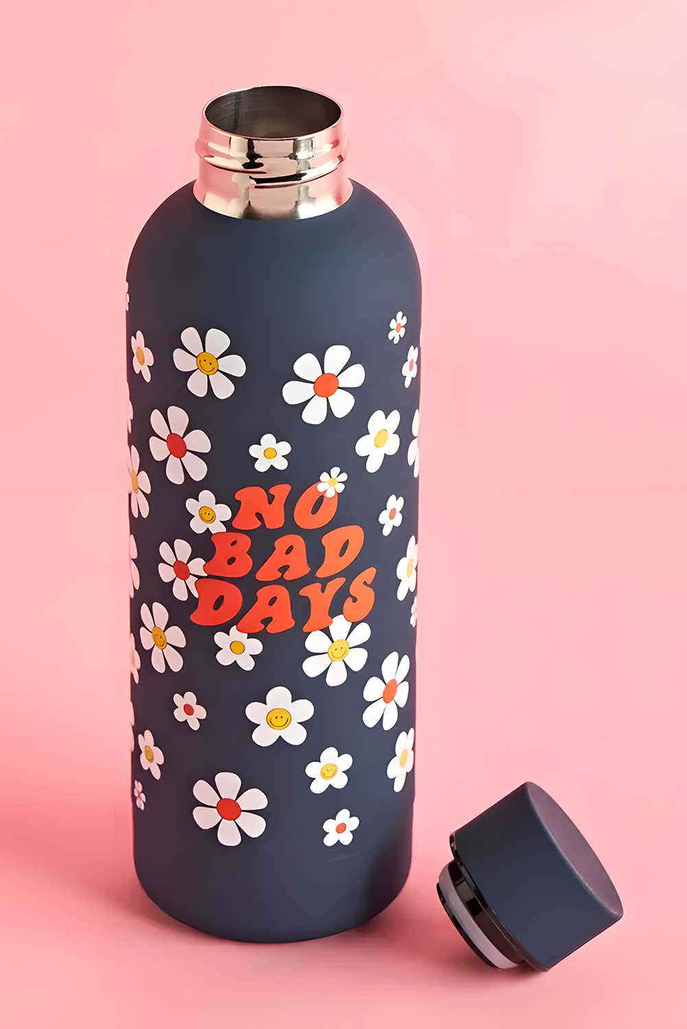 Navy Blue Floral No Bad Days Stainless Steel Water Bottle