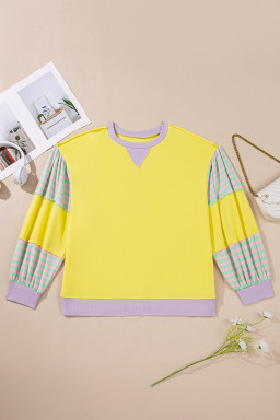 Yellow Striped Colorblock Patchwork Plus Size Pullover Sweatshirt