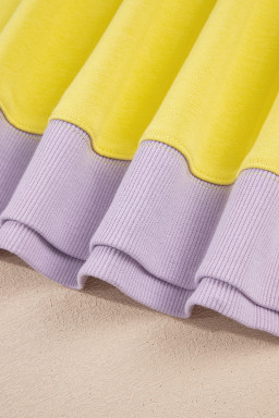 Yellow Striped Colorblock Patchwork Plus Size Pullover Sweatshirt