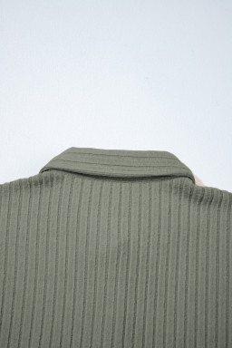 Mist Green Thermal Ribbed Texture Drop Shoulder Button Up Shirt