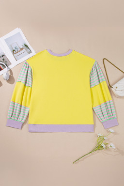 Yellow Striped Colorblock Patchwork Plus Size Pullover Sweatshirt