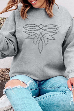 Gray Boot Stitch Pattern Embroidered Pullover Sweatshirt