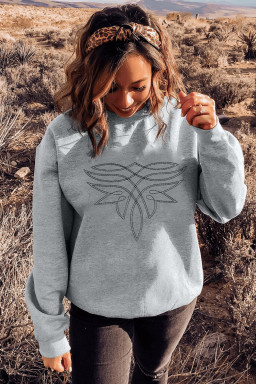 Gray Boot Stitch Pattern Embroidered Pullover Sweatshirt