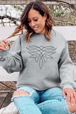 Gray Boot Stitch Pattern Embroidered Pullover Sweatshirt