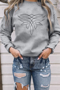 Gray Boot Stitch Pattern Embroidered Pullover Sweatshirt