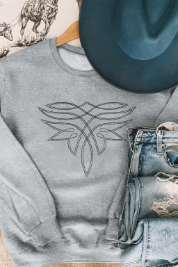 Gray Boot Stitch Pattern Embroidered Pullover Sweatshirt