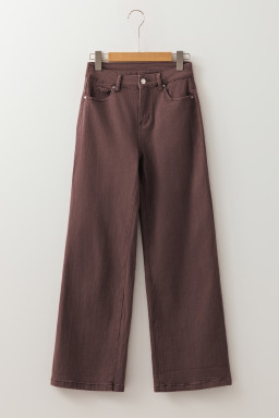 Coffee Solid Color Loose Straight High Waist Jeans