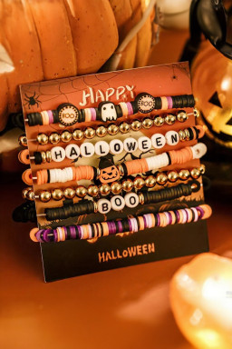 Russet Orange Playful 7pcs Halloween Beaded Bracelet Set