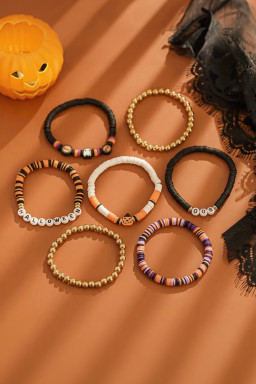 Russet Orange Playful 7pcs Halloween Beaded Bracelet Set