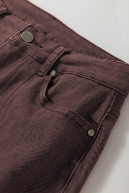 Coffee Solid Color Loose Straight High Waist Jeans