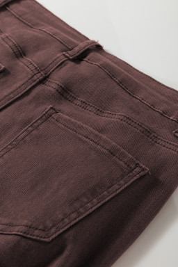 Coffee Solid Color Loose Straight High Waist Jeans