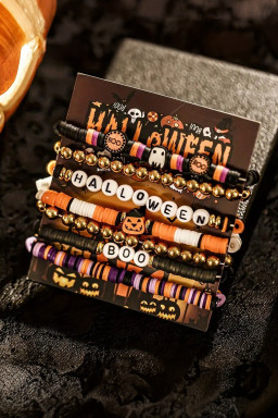 Russet Orange Playful 7pcs Halloween Beaded Bracelet Set