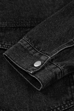 Black Chest Pocket Drop Shoulder Hooded Denim Jacket